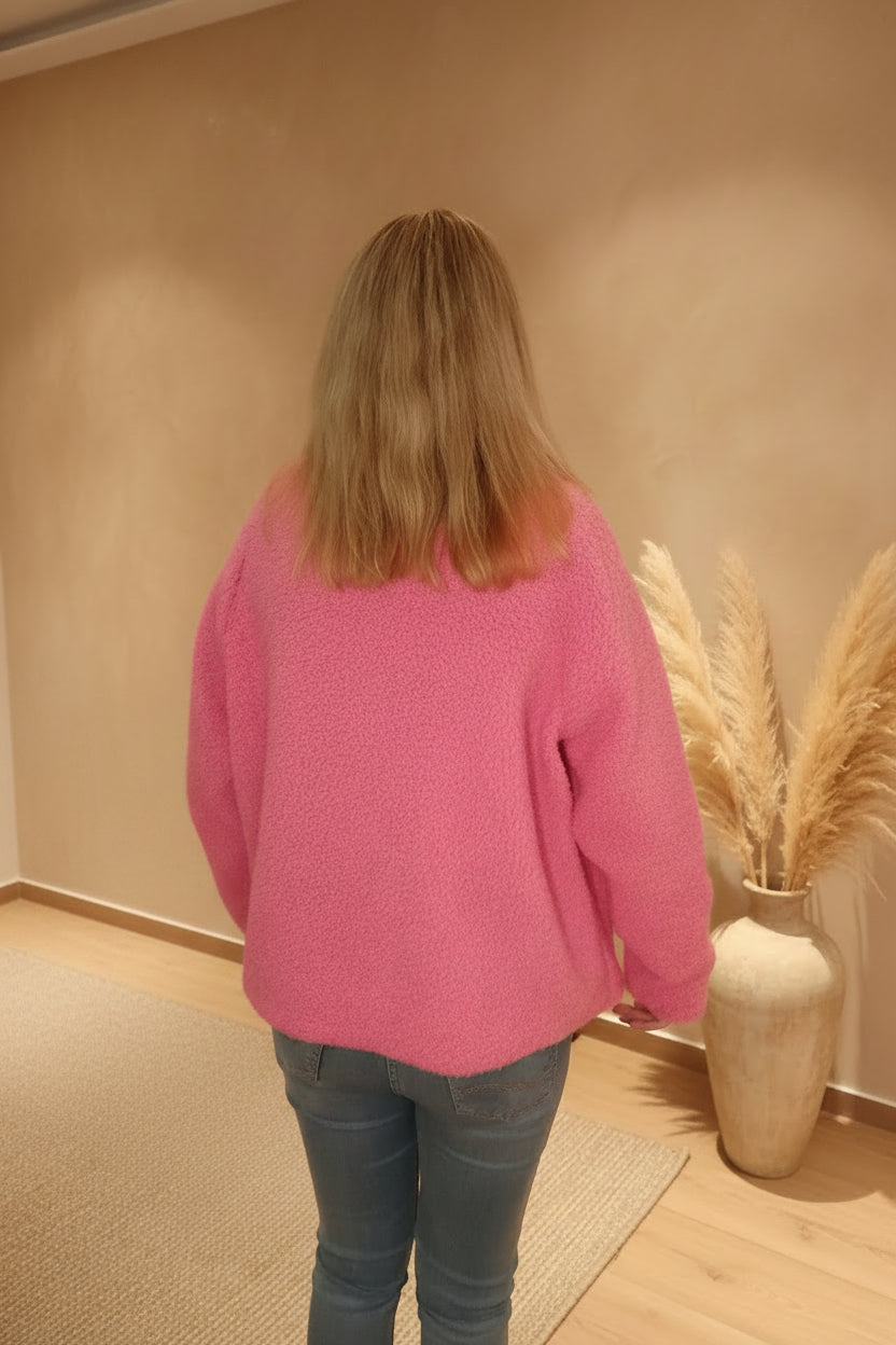 Teddyjacke Pink Damen Oversized – Rückenansicht Fleece-Detail
