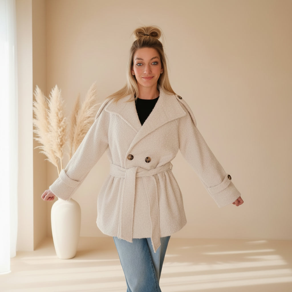 Kurzmantel Damen One Size creme, ganze Frontansicht