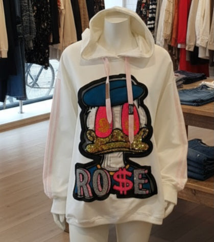 Damen Statement Hoodie mit Glitzer – Comic-Style für Herbst & Winter