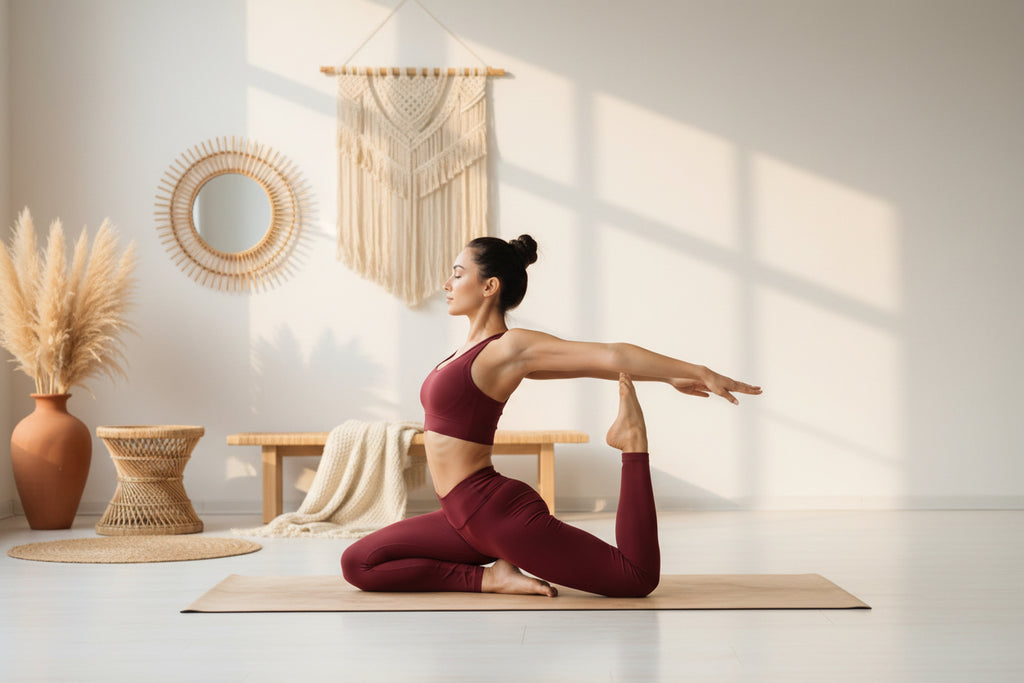 Damen Leggings High Waist Rubinrot – Dehnbar für Sport & Yoga