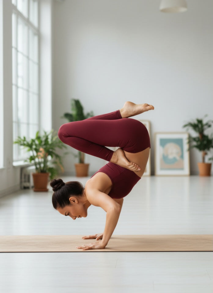 Damen Leggings High Waist Rubinrot – Dehnbar für Sport & Yoga