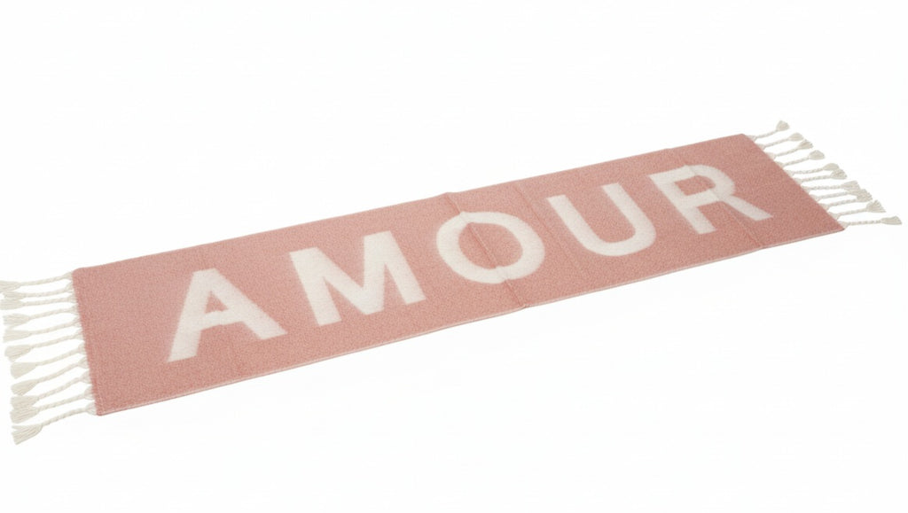 Damen Schal Warm – Rosé & Cremeweiß mit Amour-Schriftzug & Fransen