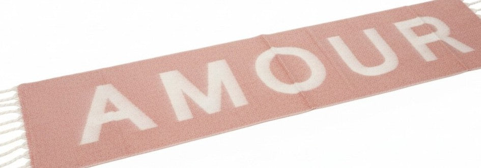 Damen Schal Warm – Rosé & Cremeweiß mit Amour-Schriftzug & Fransen