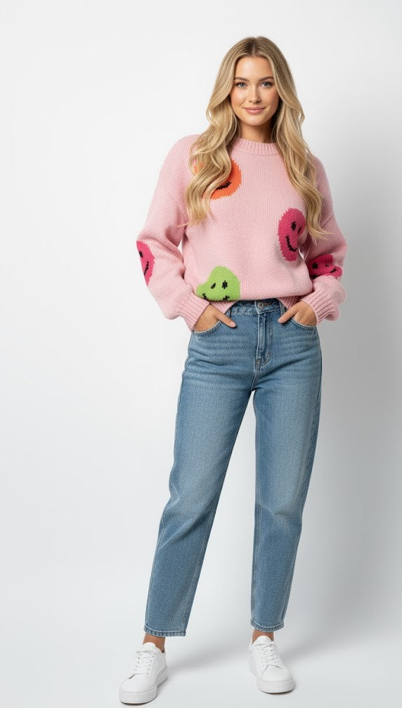 Smiley Knit Sweater – Damen Pullover mit Smiley-Motiv