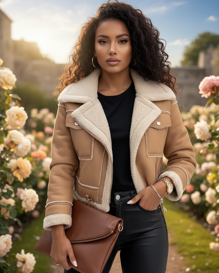 Designer Bikerjacke mit Teddyfell