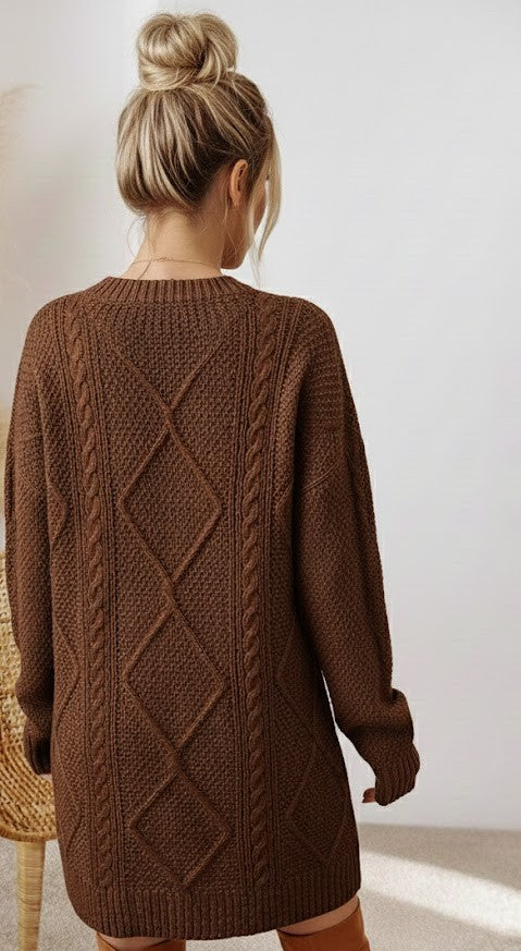 Strickkleid Damen Cable-Knit - Elegantes Sweater Dress mit Rundhalsausschnitt