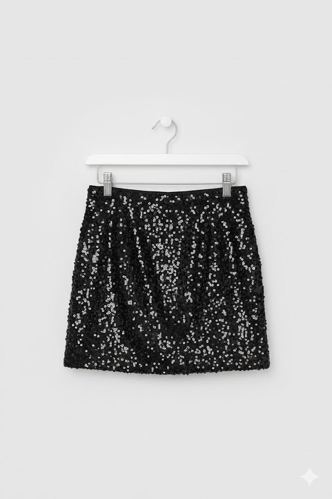 Schwarzer Pailletten Minirock – Glamouröser Party Rock Damen
