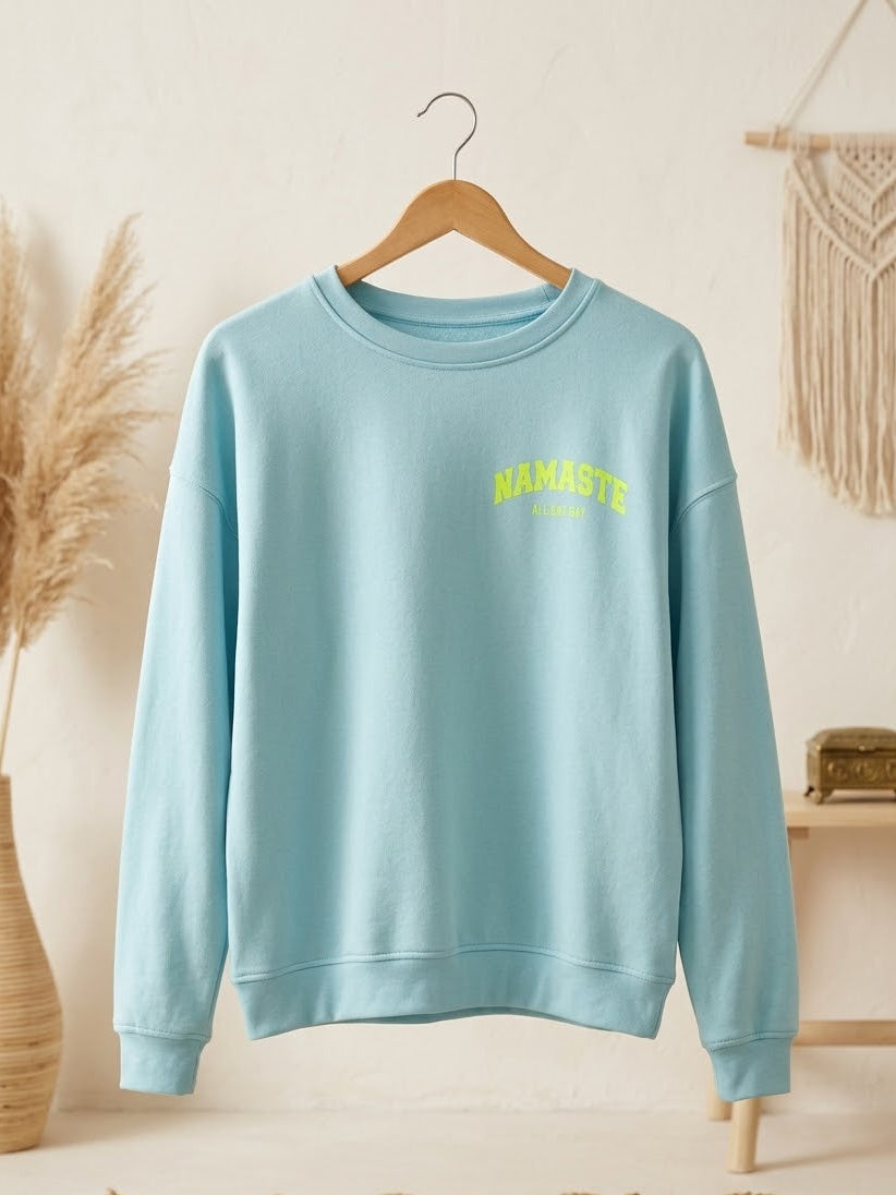 Namaste Sweatshirt Hellblau Neon - Oversized Yoga Pullover Damen