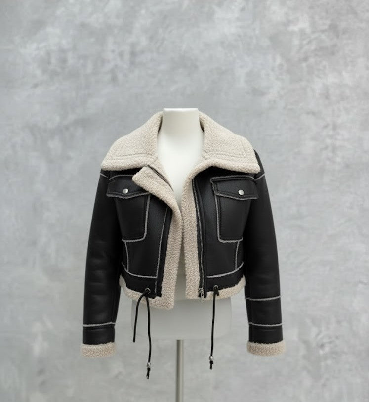 Designer Bikerjacke mit Teddyfell