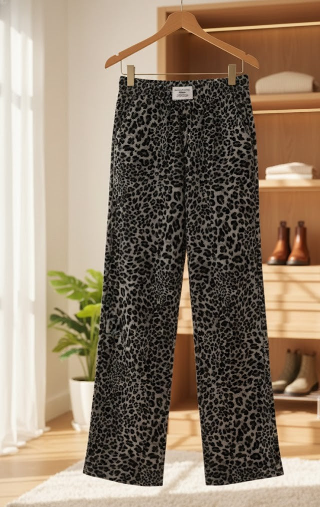 Leoparden-Print Wide Leg Hose Übergröße - Elegante Stoffhose Damen