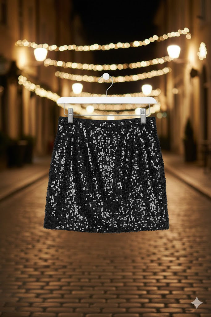 Schwarzer Pailletten Minirock – Glamouröser Party Rock Damen