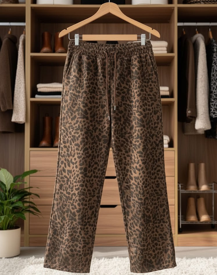 Leoparden-Print Wide Leg Hose Übergröße - Elegante Stoffhose Damen