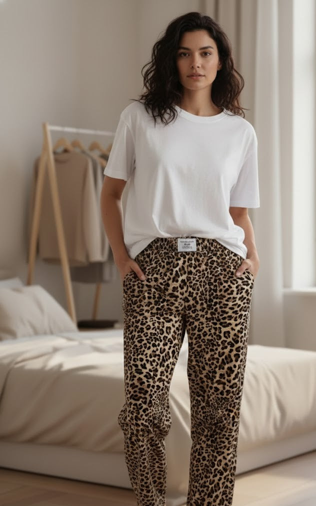 Leoparden-Print Wide Leg Hose Übergröße - Elegante Stoffhose Damen