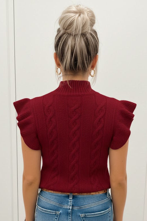 Jet Stream Cable Knit Rollkragenpullover mit Rüschenärmeln