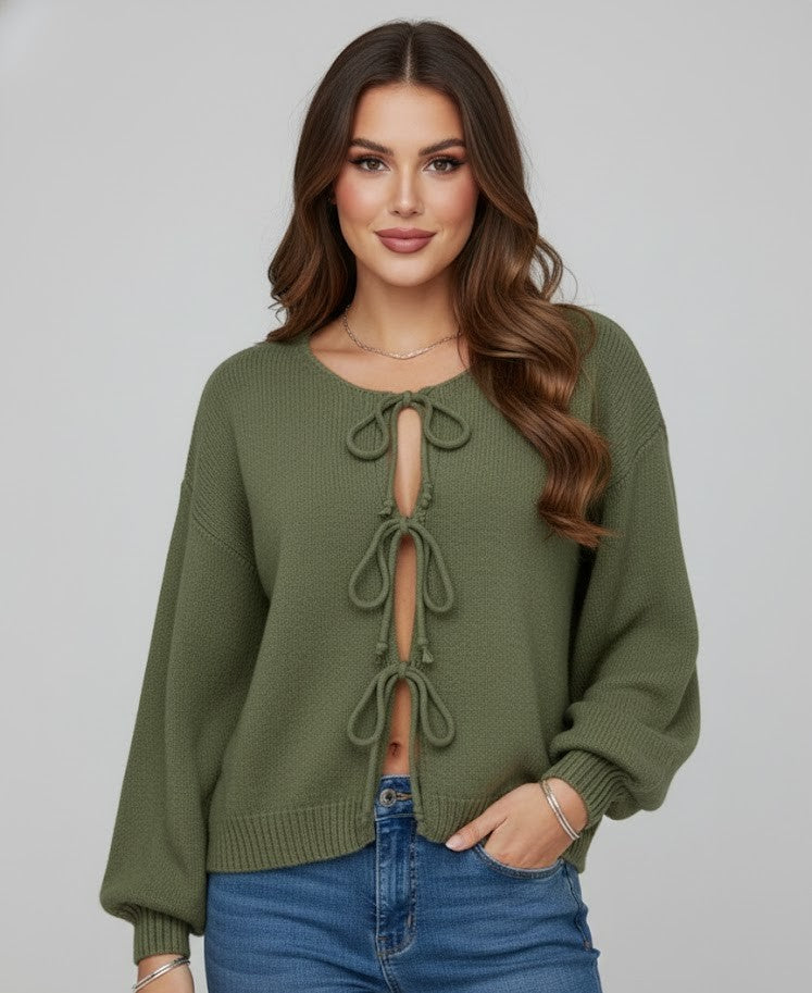 Eleganter Boho-Strickpullover mit charmanten Bindedetails