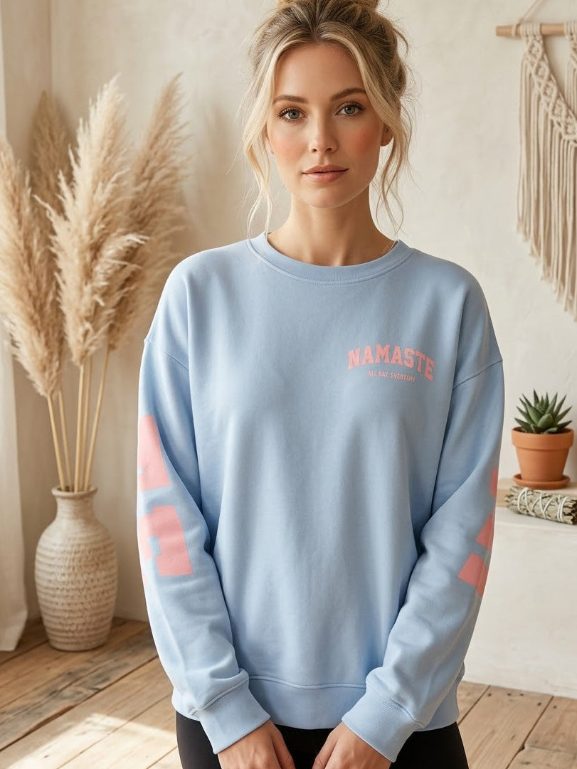 Namaste Sweatshirt Hellblau Rosa - Boho Pullover Damen Baumwolle