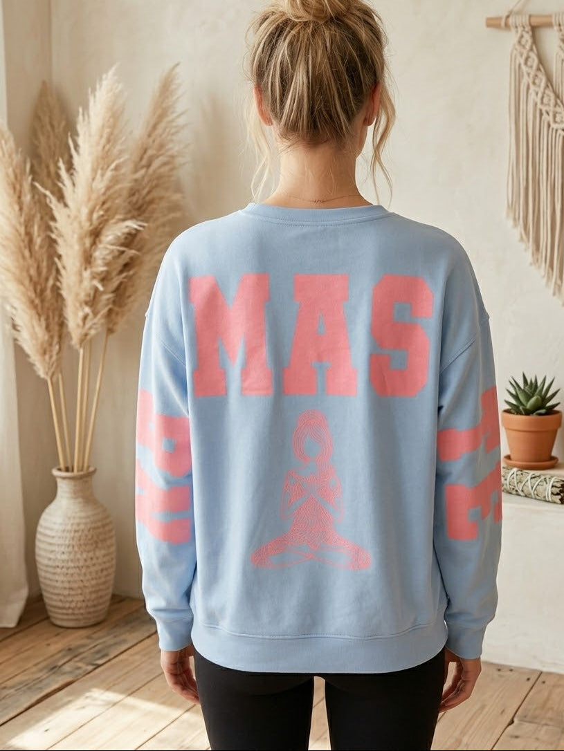 Namaste Sweatshirt Hellblau Rosa - Boho Pullover Damen Baumwolle