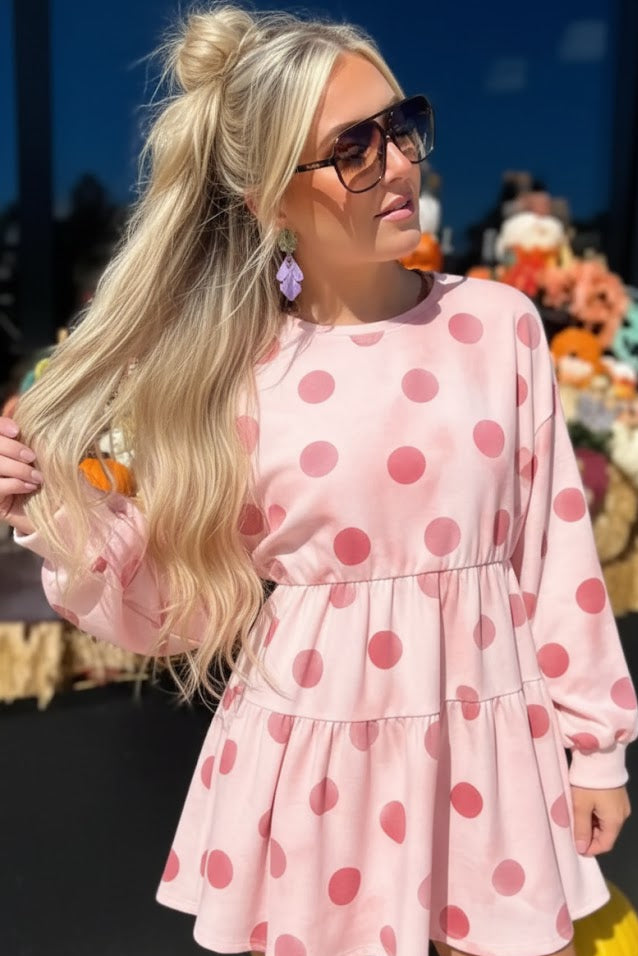 Weißes Polka Dot Minikleid mit langen Ärmeln und A-Linie