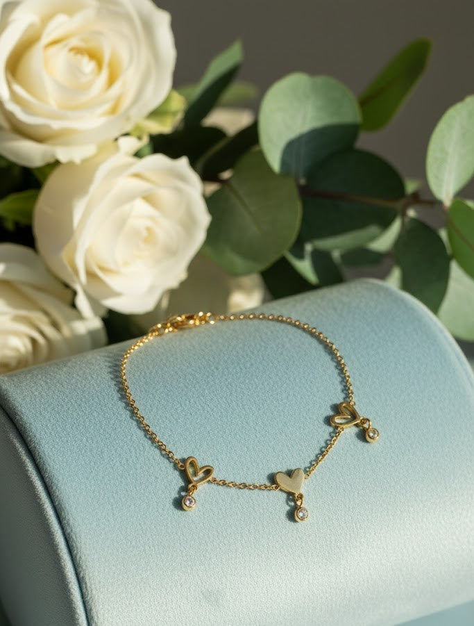 Damen,Armband,Herzen,Gold,Edelstahl,Glitzersteinchen,modern,schön