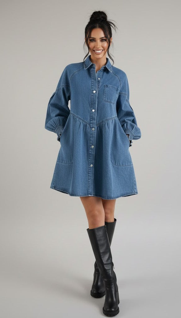 Bequemes Denim-Hemdkleid mit Herz-Details