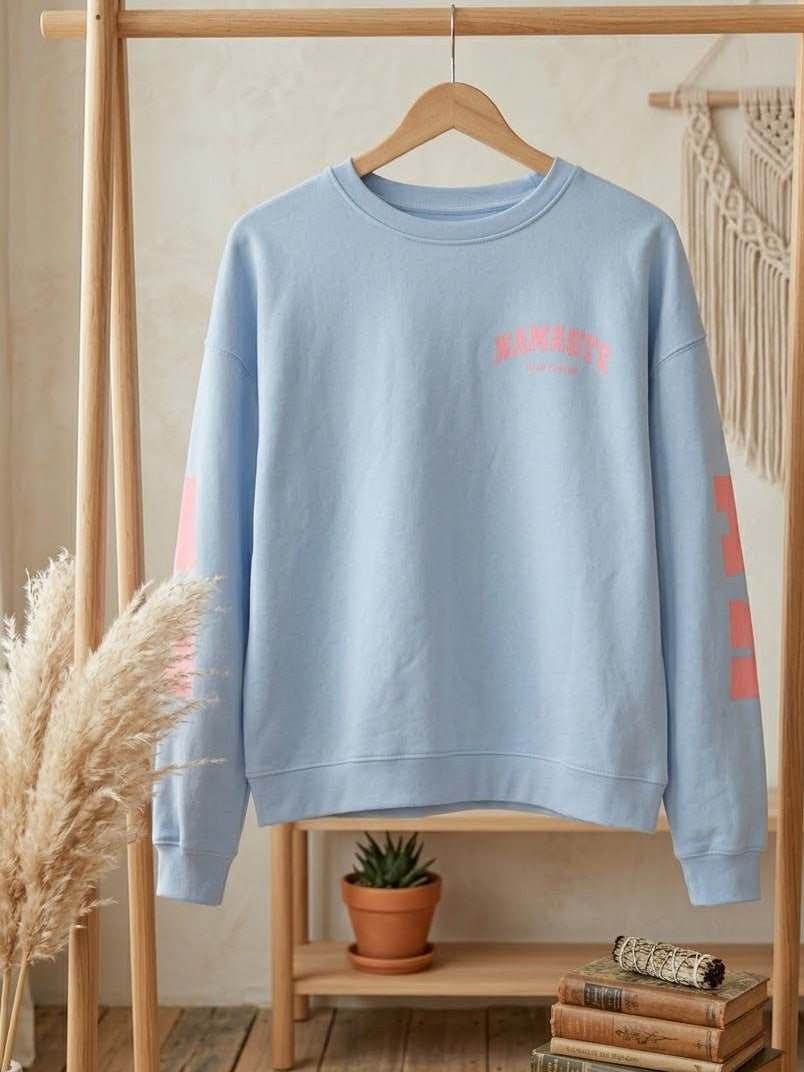 Namaste Sweatshirt Hellblau Rosa - Boho Pullover Damen Baumwolle