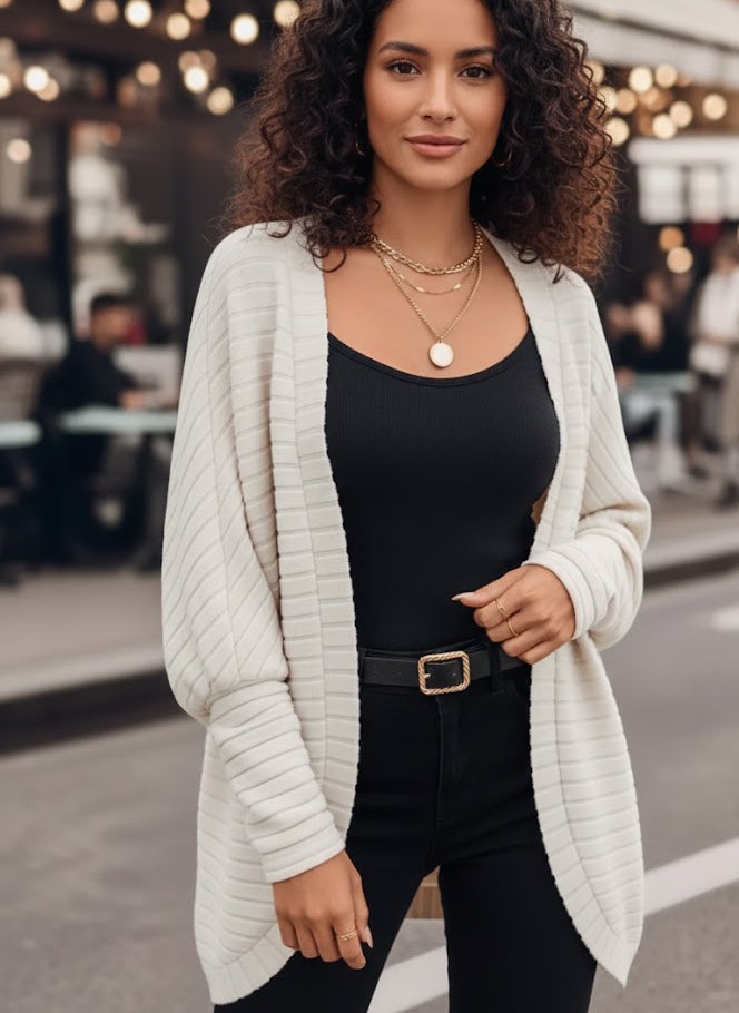 Cremeweißer Strick Cardigan Damen, Rippstrick Oversize Cardigan, Online Kaufen