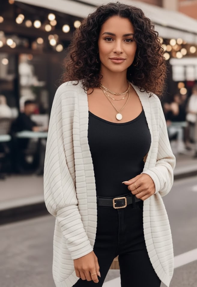 Cremeweißer Strick Cardigan Damen, Rippstrick Oversize Cardigan, Online Kaufen