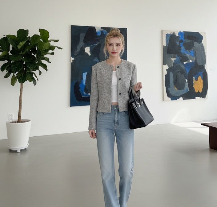 Tweed Jacke Damen Kurz mit Knöpfen – Elegant & Zeitlos