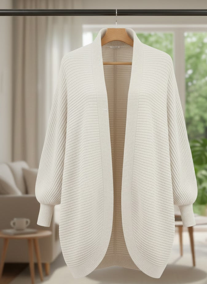 Cremeweißer Strick Cardigan Damen, Rippstrick Oversize Cardigan, Online Kaufen