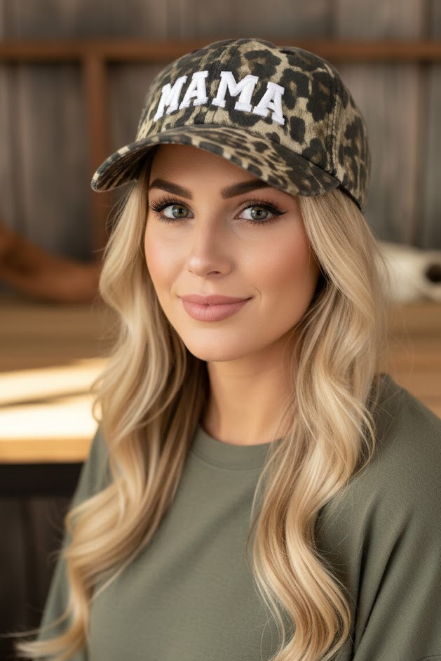 Leopard MAMA Baseball Cap - Bestickte Kappe mit Leopardenmuster
