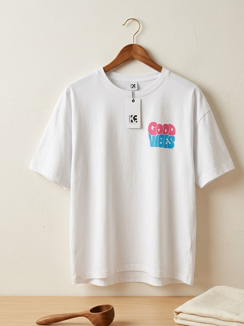 Good Vibes T-Shirt Weiß - Oversized Retro Shirt Damen Baumwolle