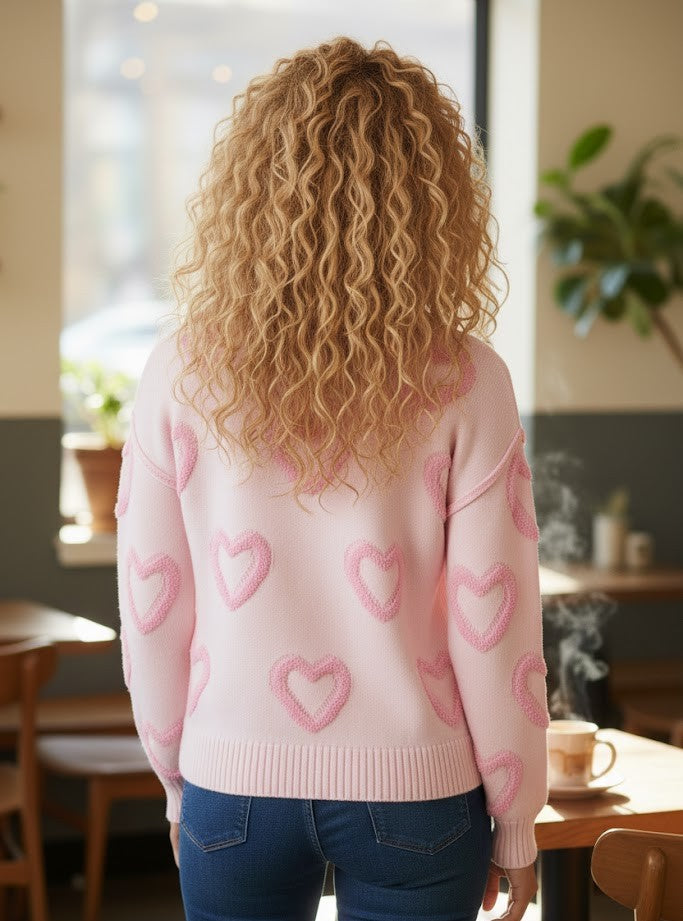 Oversized Pullover mit Herz-Motiv und Puffärmeln - Baggy Sweater