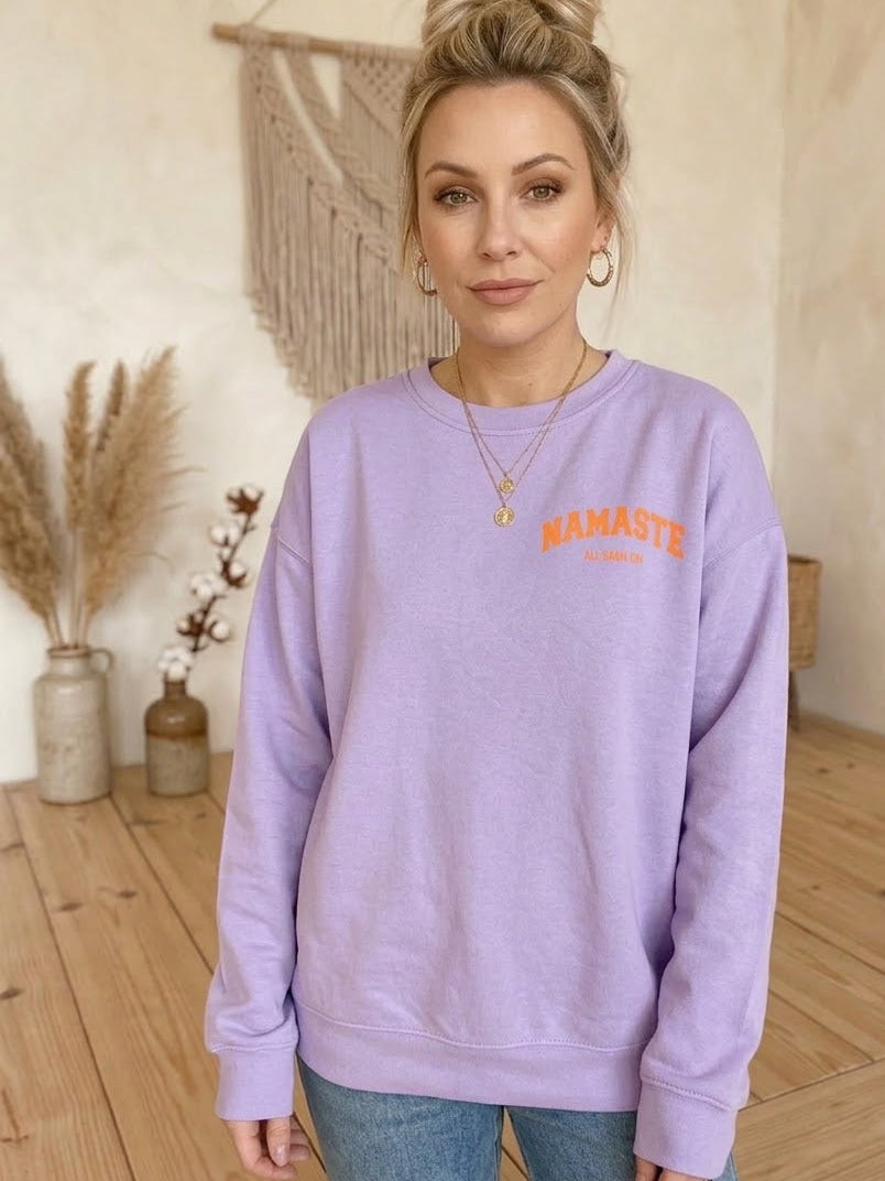 Namaste Sweatshirt Lavendel Orange - Oversize Boho Pullover Damen