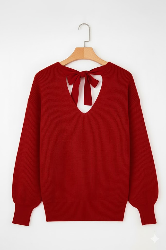 Damen Strickpullover – Luxuriös mit Laternenärmeln & V-Ausschnitt