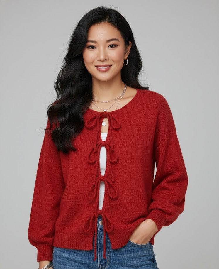 Eleganter Boho-Strickpullover mit charmanten Bindedetails