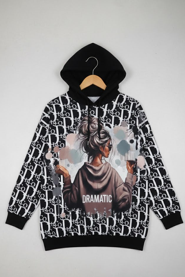Damen Oversize Hoodie "Dramatic" – Langer Kapuzenpullover mit Allover-Print