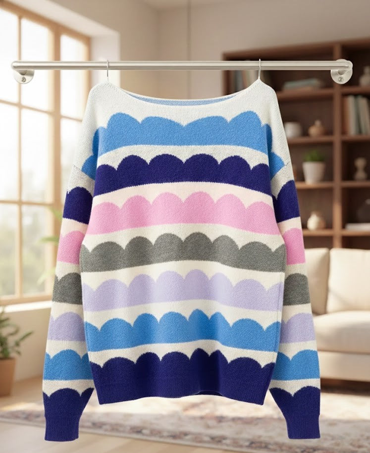 Trend-Alarm: Scallop-Streifen Jumper – Jetzt den Multi-Color Strick kaufen