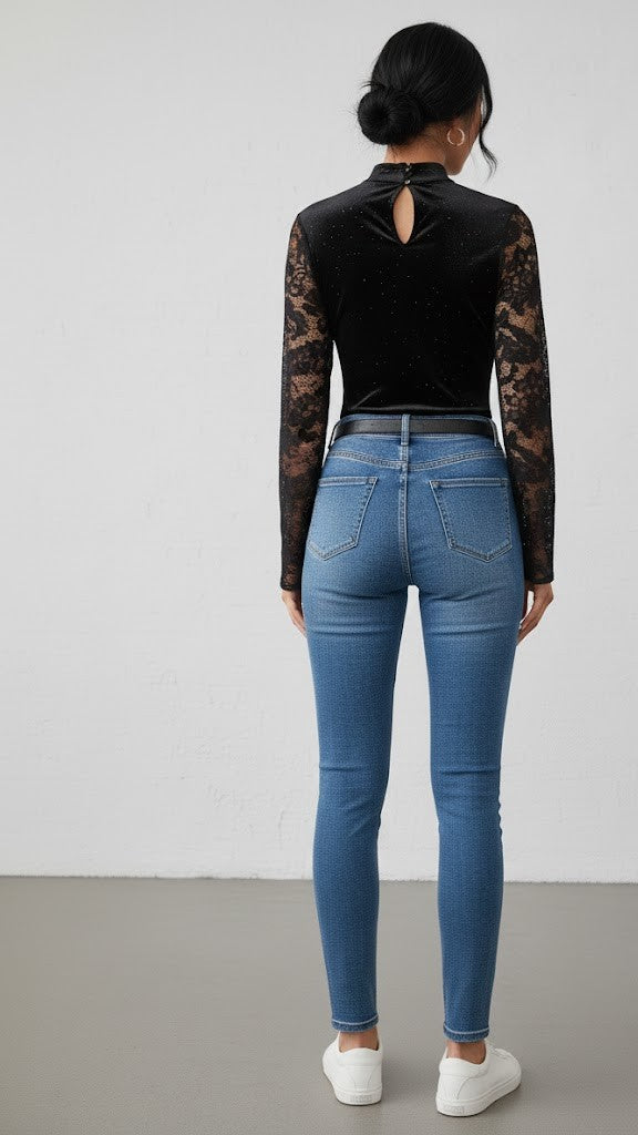 Eleganter schwarzer Spitzenbody für Damen