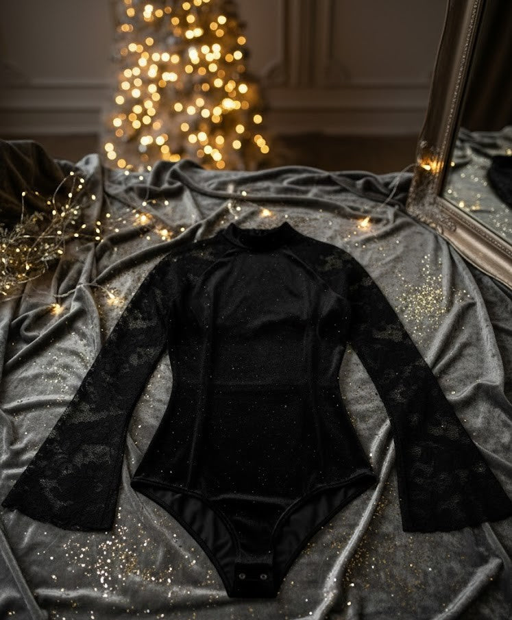 Eleganter schwarzer Spitzenbody für Damen