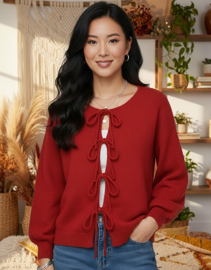 Eleganter Boho-Strickpullover mit charmanten Bindedetails