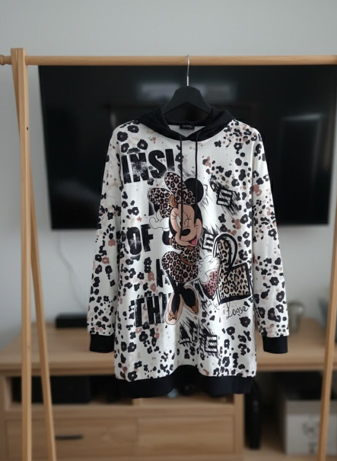 Damen Oversize Hoodie M.mouse Leo-Print – Long-Hoodie Disney