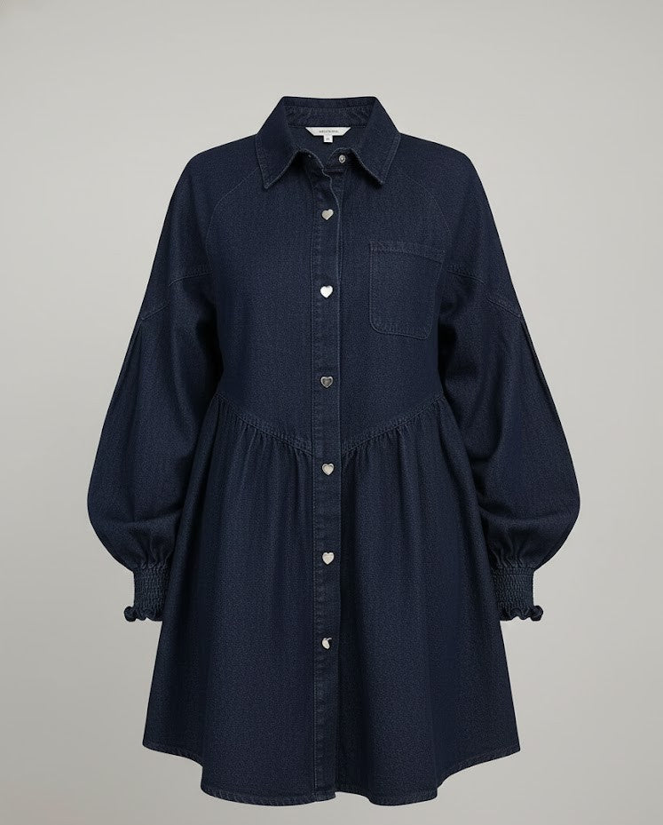 Bequemes Denim-Hemdkleid mit Herz-Details