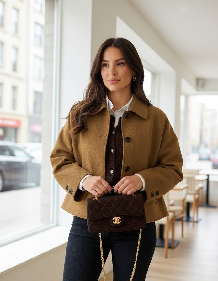 Plus Size Button-Down Cropped Jacke - Kurze Übergangsjacke Damen