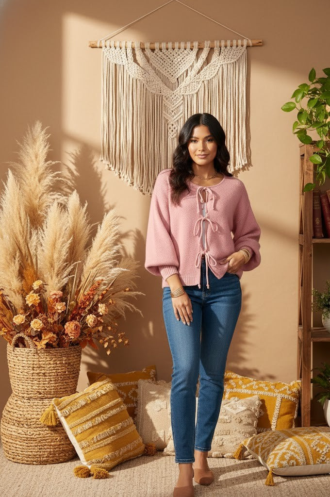 Eleganter Boho-Strickpullover mit charmanten Bindedetails