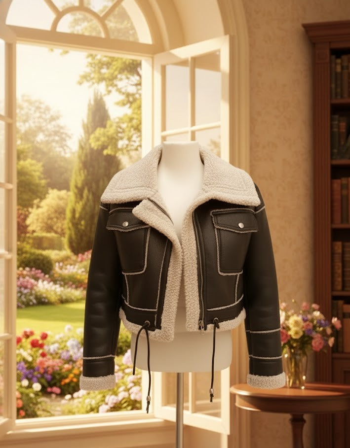 Designer Bikerjacke mit Teddyfell