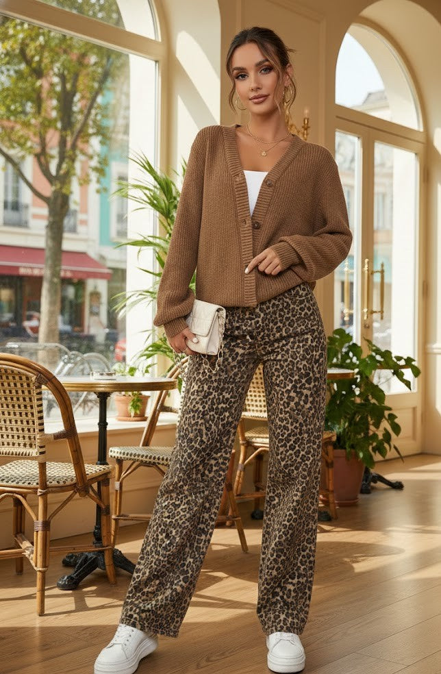 Leopard Print Wide Leg Jeans – Statement Hose
