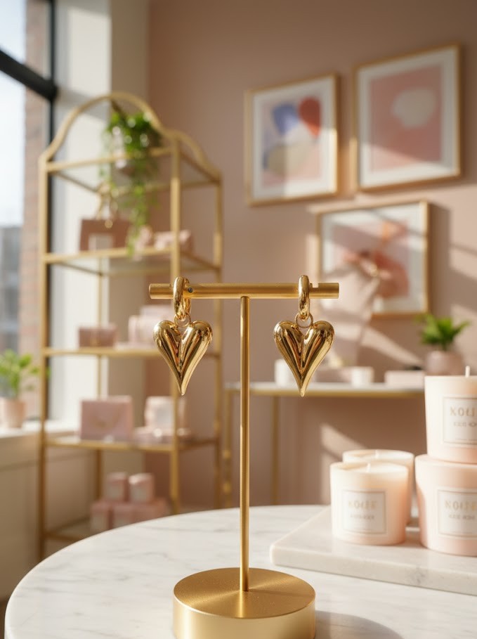 Statement Ohrringe Herz Design  Silberne Puff Herz Ohrringe