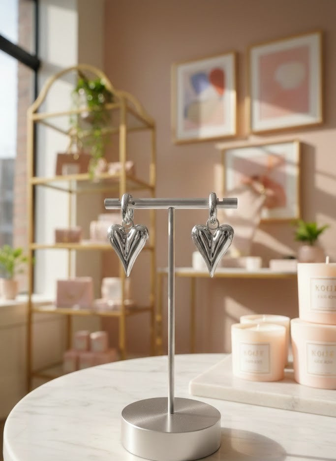 Statement Ohrringe Herz Design  Silberne Puff Herz Ohrringe