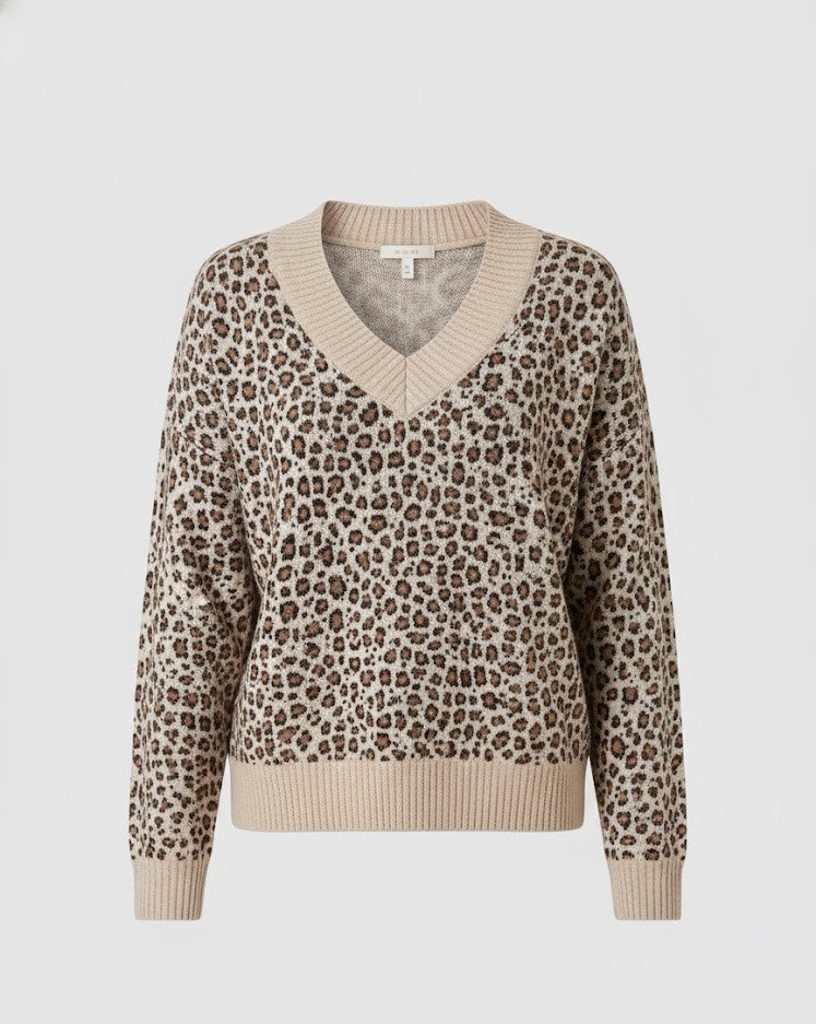Wilder Chic trifft Gemütlichkeit: Dein Leopard V-Ausschnitt Pullover