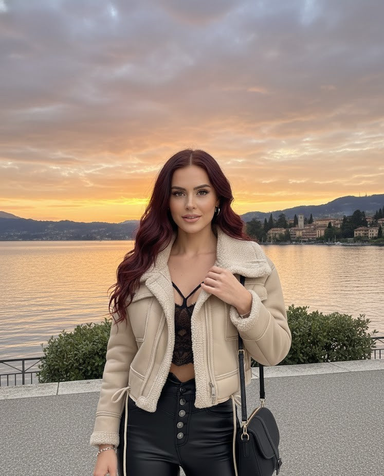 Designer Bikerjacke mit Teddyfell